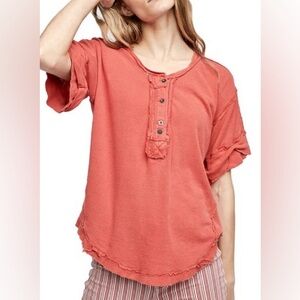 We the free (free people) heritage Henley top in pink/red Size S